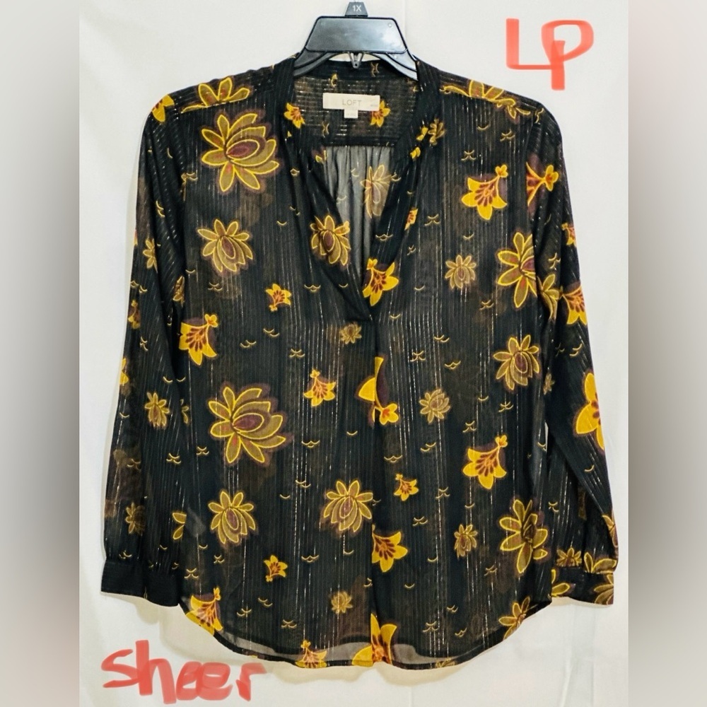 Sheer Floral Black and Yellow Women's Top